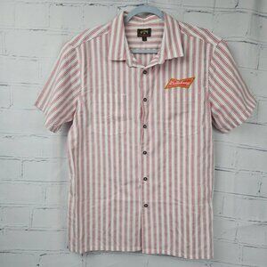 Billabong Budweiser Shirt Mens L Red White Stripe Casual Short Sleeve Beer USA